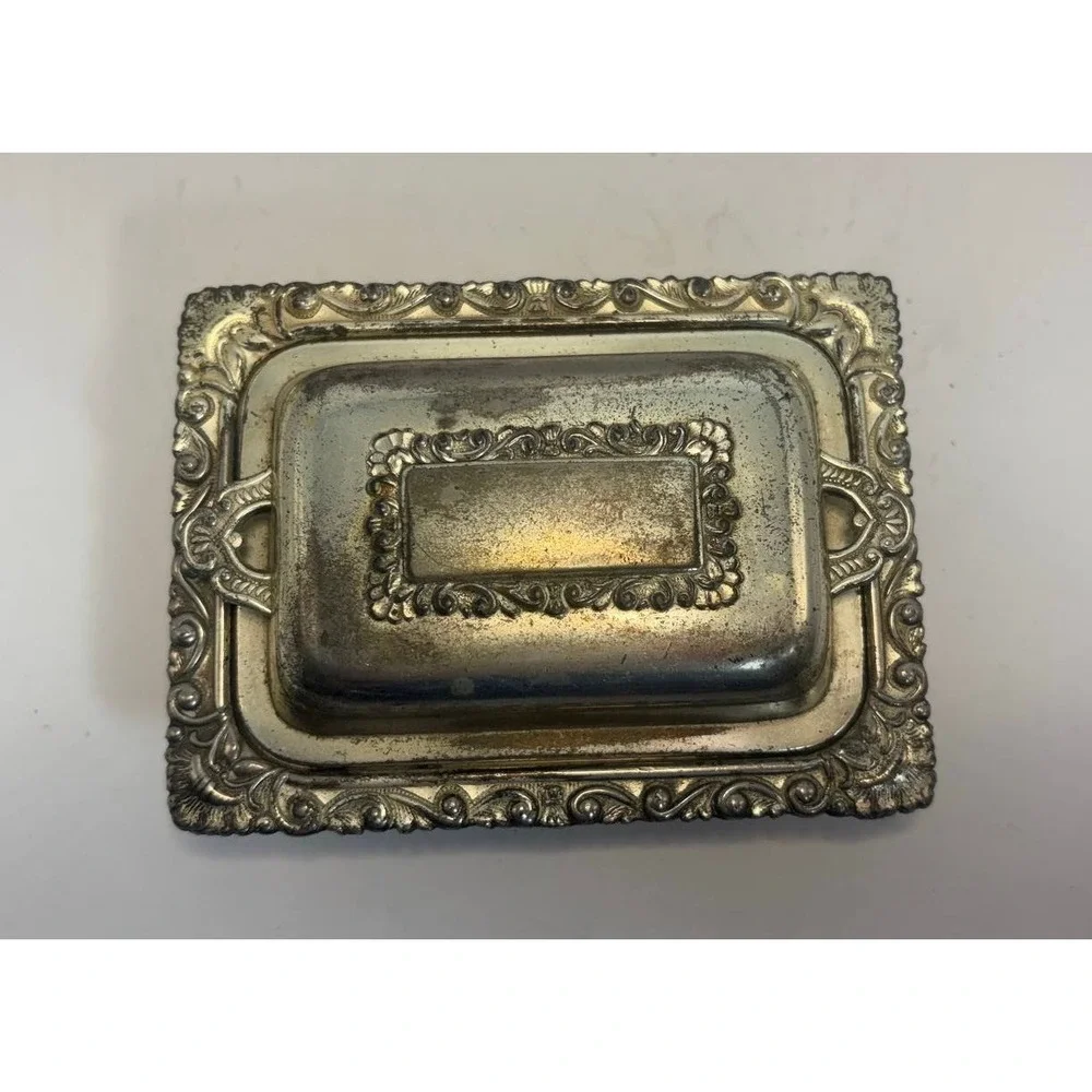 Vintage Made in Occupied Japan Silver Plated‎ Butter Dish Ornate Repousse Floral